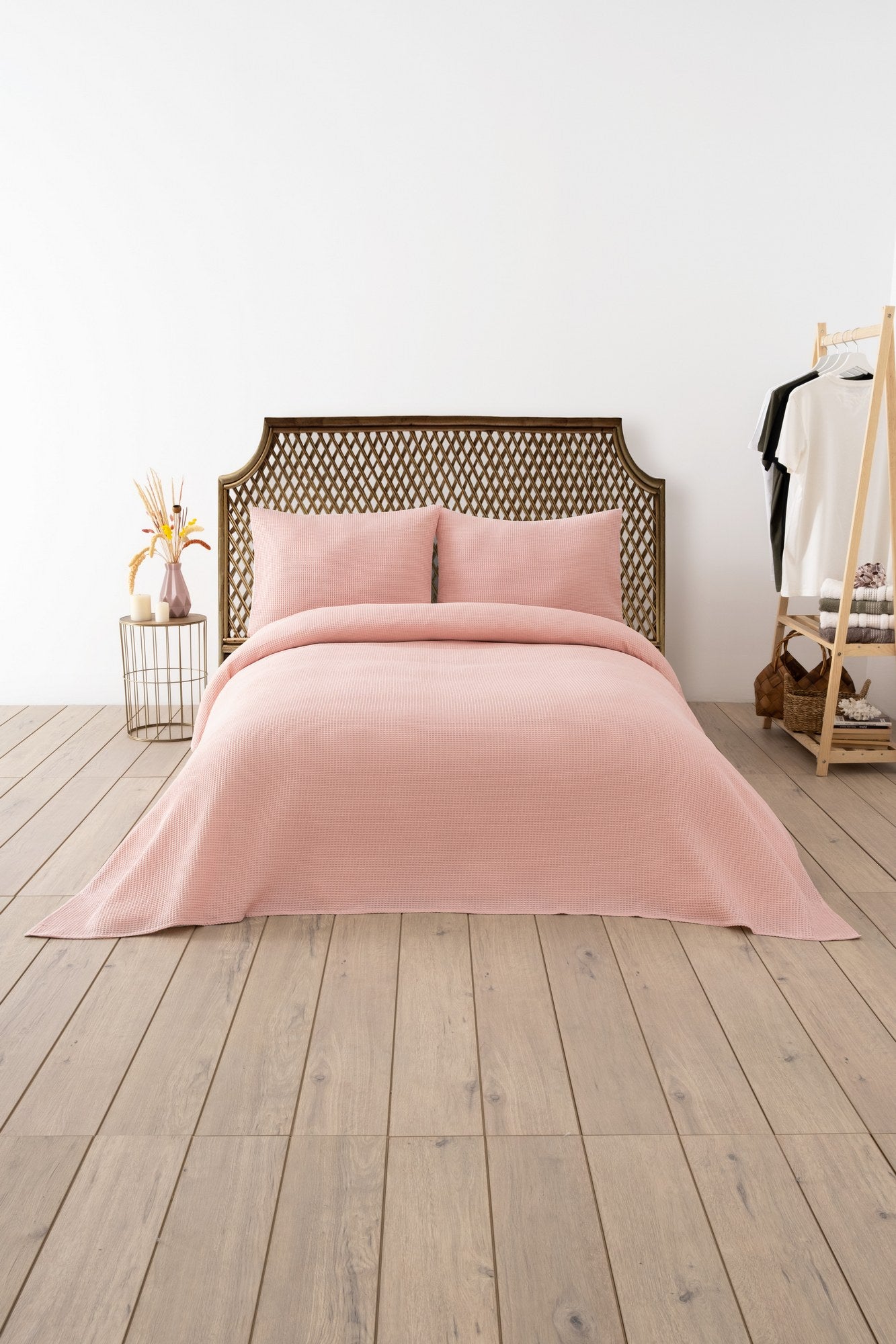 Waffle – Puder roze, pike prekrivač 200 × 220 cm – fotografija 2