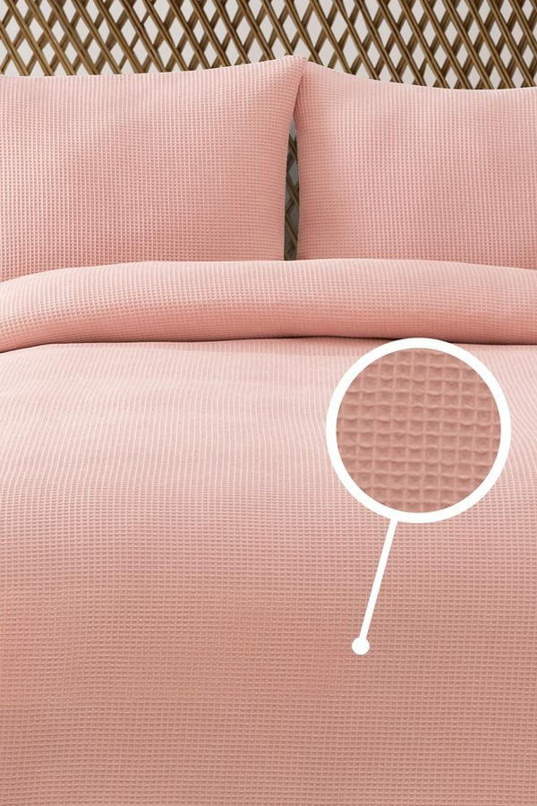 Waffle – Puder roze, pike prekrivač 200 × 220 cm – fotografija 3